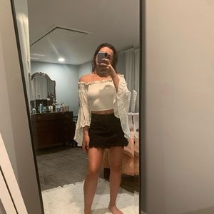 Surf Gypsy White Long Bell Sleeve Smocked Crop Top